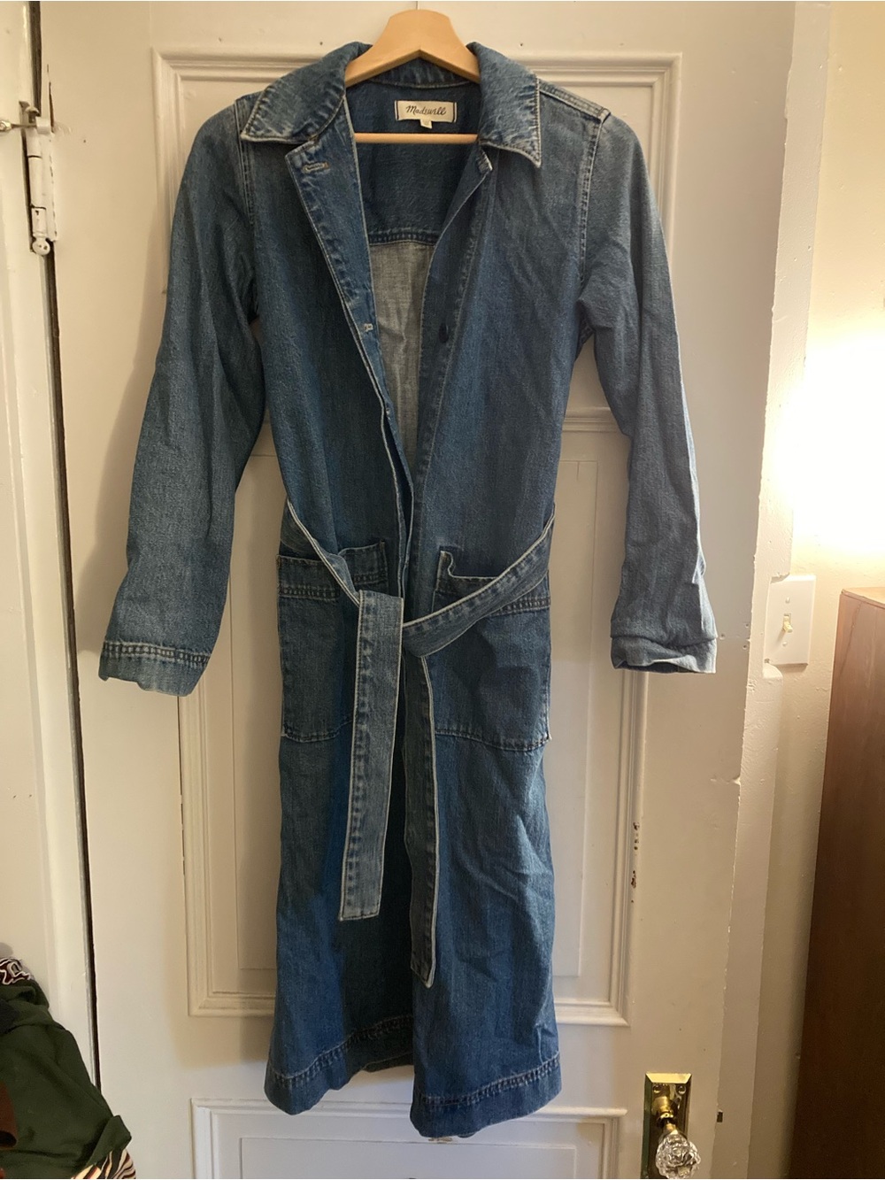 Madewell denim duster trench blue with belt